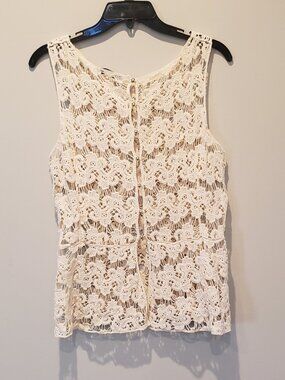 Style Tree Peplum Crochet Cream Sleeveless Top